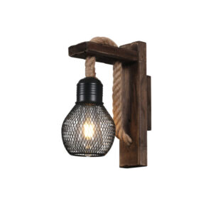 Aplique madera pantalla acero negro Manere