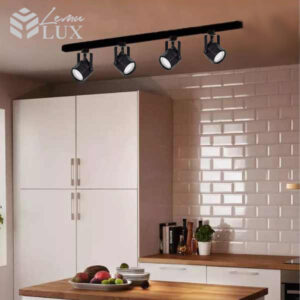 4 Foco Riel 220v Riel Monofásico 2mt Negro gu10