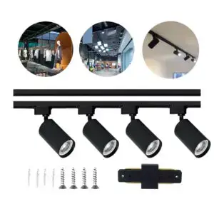 4 Foco Riel 220v Riel Monofásico 2mt Negro gu10