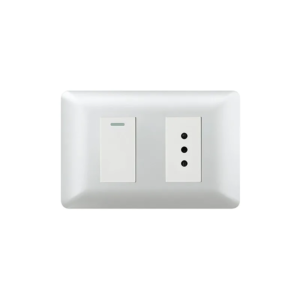 Tomacorriente Simple 10A 250V + Interruptor Simple Nova Plata Gris (Modulo Blanco)